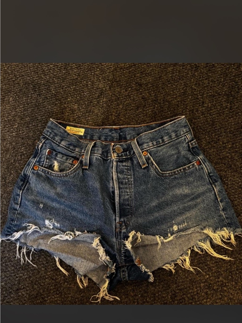 Signature by Levi Strauss Distressed Dark Blue Denim Cutoff Shorts
